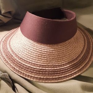 Brown visor with velcro back straw bill 1990's vintage hat beach wear